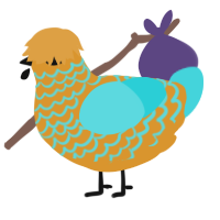 A orange and aqua chicken with a lace pattern