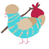 A aqua and beige chicken with a bar pattern
