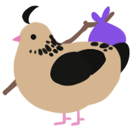 A beige and black chicken with a neck-speckle pattern
