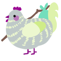 A silver and apple chicken with a bar pattern