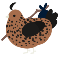 A brown and sable chicken with a speckle pattern