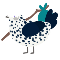 A white and tumblr chicken with a speckle pattern