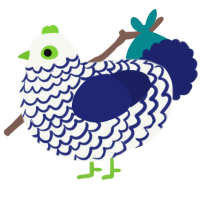 A white and navy chicken with a lace pattern