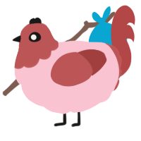 A rose and red chicken with a head pattern