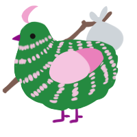 A viridian and pink chicken with a bar pattern