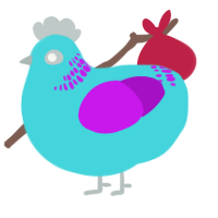 A aqua and amethyst chicken with a neck-band pattern