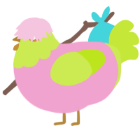 Peach, a pink and lime chicken with a head pattern