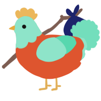 A vermilion and mint chicken with a head pattern