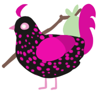 A sable and fuchsia chicken with a speckle pattern