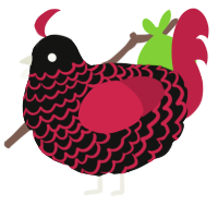 A black and crimson chicken with a lace pattern