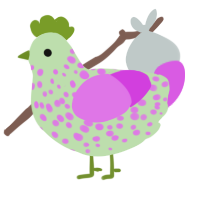 A gluppy and orchid chicken with a speckle pattern