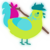 A lime and aqua chicken with a neck-speckle pattern