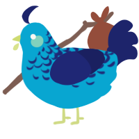 A cerulean and navy chicken with a half-lace pattern