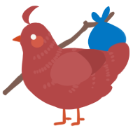 A red chicken with a half-bar pattern