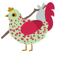 A gluppy and crimson chicken with a speckle pattern