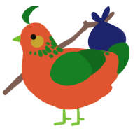 A vermilion and leaf chicken with a neck-speckle pattern
