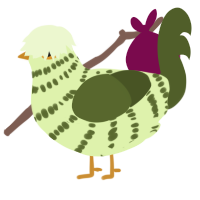 A apple and olive chicken with a bar pattern