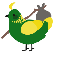 A leaf and yellow chicken with a neck-speckle pattern