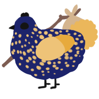 A navy and honey chicken with a speckle pattern