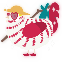 A white and crimson chicken with a bar pattern