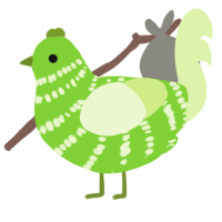 A grass and apple chicken with a bar pattern