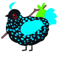 A black and aqua chicken with a speckle pattern