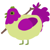 A lemon and plum chicken with a head pattern