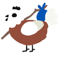 A russet and white chicken with a head pattern