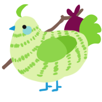 A apple and grass chicken with a bar pattern