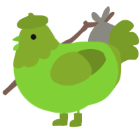 A grass and chartreuse chicken with a head pattern
