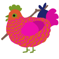 A vermilion and fuchsia chicken with a lace pattern