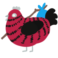 A crimson and black chicken with a bar pattern