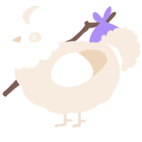 A cream chicken with a head pattern