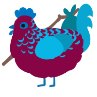 A maroon and cerulean chicken with a half-lace pattern
