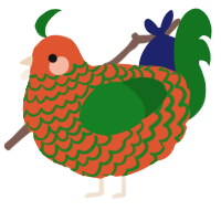 A vermilion and leaf chicken with a lace pattern