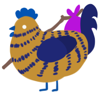 A gold and navy chicken with a bar pattern