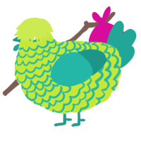 A lime and turquoise chicken with a lace pattern