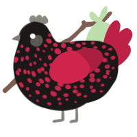 A sable and crimson chicken with a speckle pattern