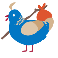 A sapphire and beige chicken with a neck-band pattern