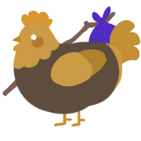 A bark and gold chicken with a head pattern