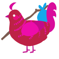A crimson and fuchsia chicken with a half-bar pattern