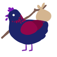 Sour, a navy and maroon chicken with a neck-speckle pattern