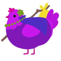 A violet and amethyst chicken with a head pattern
