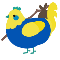 A ultramarine and yellow chicken with a head pattern