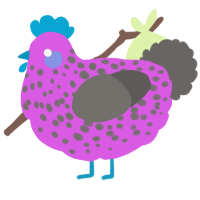A orchid and grey chicken with a speckle pattern