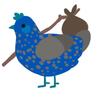 Neptune, a ultramarine and grey chicken with a speckle pattern