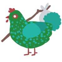 A viridian and turquoise chicken with a speckle pattern