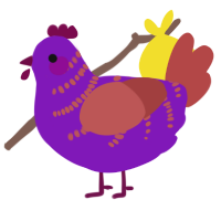 A violet and red chicken with a half-bar pattern