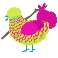 A lime and fuchsia chicken with a lace pattern