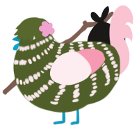 A olive and rose chicken with a bar pattern